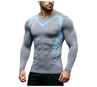 Camiseta Compresión Hombre Manga Larga Cuello Redondo Base Layer Transpirable Secado Rápido Solar UPF 50+ Moldeadora Cuerpo para Running Ciclismo Natación Fitness Entrenamiento Diario (Grey, XXXL)