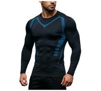 Camiseta Compresión Hombre Manga Larga Cuello Redondo Base Layer Transpirable Secado Rápido Solar UPF 50+ Moldeadora Cuerpo para Running Ciclismo Natación Fitness Entrenamiento Diario (XXL)