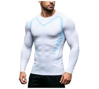 Camiseta Compresión Hombre Manga Larga Cuello Redondo Base Layer Transpirable Secado Rápido Solar UPF 50+ Moldeadora Cuerpo para Running Ciclismo Natación Fitness Entrenamiento Diario (White, L)