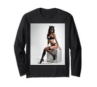 Camiseta con chica en ella - Modelo de moda sexy en máscara de gato Manga Larga