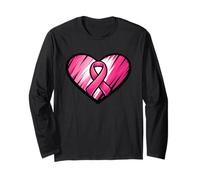 Camiseta con Cinta de Apoyo de corazón Rosa para concienciación sobre el cáncer de Mama Manga Larga