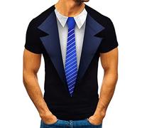 Camiseta con corbata para hombre, verano clásico, cuello redondo, manga corta, camiseta falsa de dos piezas esmoquin corbata tuxedo traje estampado, camiseta divertida oversized, camiseta de esmoquin