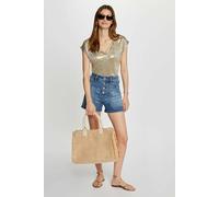 Camiseta con cuello de pico y manga corta Mujer Talla M. Color Dorado