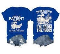 Camiseta con cuello en V «Please Be Patient with Me I'm from The 1900S», azul real, M