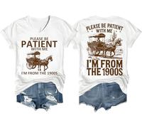 Camiseta con cuello en V «Please Be Patient with Me I'm from The 1900S», blanco, XXL
