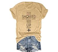 Camiseta con cuello en V The Day Cancer Showed Up in My Life God Showed Up Bigger, Camel-1, 3XL
