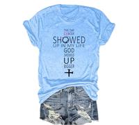 Camiseta con cuello en V The Day Cancer Showed Up in My Life God Showed Up Bigger, Carolina Blue-1, S