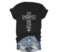 Camiseta con cuello en V The Day Cancer Showed Up in My Life God Showed Up Bigger, Negro-1, S
