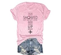 Camiseta con cuello en V The Day Cancer Showed Up in My Life God Showed Up Bigger, Rosa-1., S