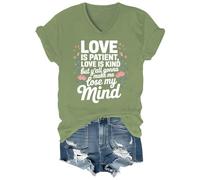 Camiseta con cuello en V y cuello en V con texto en inglés "Love is Patient Love is Kind" "These Kids Going to Make Me Lose My Mind", Verde-vt-1, S