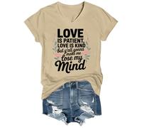 Camiseta con cuello en V y cuello en V con texto en inglés "Love is Patient Love is Kind" "These Kids Going to Make Me Lose My Mind", Caqui-vt-1, XL