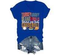 Camiseta con cuello en V y frijoles y rollos de pavo con texto en inglés "Let Me See That", azul real, XL