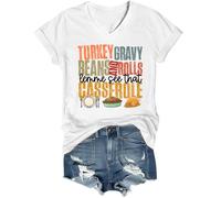 Camiseta con cuello en V y frijoles y rollos de pavo con texto en inglés "Let Me See That", blanco, M