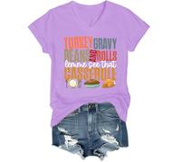 Camiseta con cuello en V y frijoles y rollos de pavo con texto en inglés "Let Me See That", morado claro, XL