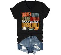 Camiseta con cuello en V y frijoles y rollos de pavo con texto en inglés "Let Me See That", Negro, M
