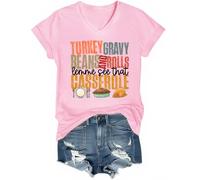 Camiseta con cuello en V y frijoles y rollos de pavo con texto en inglés "Let Me See That", rosa, XXL