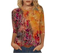 Camiseta con cuello redondo de tres cuartos sueltos para mujer, camiseta informal para Halloween, mujer, amarillo, XXL