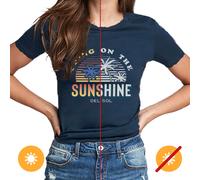 Camiseta con cuello redondo para mujer - Bring On The Sunshine - Indigo de DelSol para mujer - Camiseta de 1 pieza (mediana)