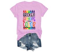 Camiseta con cuello redondo y cuello en V con estampado de colores vivos de Broken Crayons Still, rosa, S
