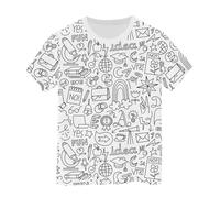 Camiseta con dibujo de garabato pintado a mano, para colorear, manga corta, camiseta de base de pintura FunDIY para un diseño único y creativo, tela de algodón suave, ideal para proyectos de arte