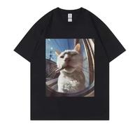 Camiseta con Estampa de Gato Gracioso Street Style Algodón Suave Mangas Cortas Transpirables Diseño Casual Unisex