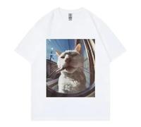 Camiseta con Estampa de Gato Gracioso Street Style Algodón Suave Mangas Cortas Transpirables Diseño Casual Unisex