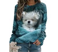 Camiseta con Estampado 3D de Perro Animal Bonito para Mujer, suéter gráfico Divertido de Manga Larga, Sudaderas