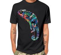 Camiseta con estampado camaleón para hombre, cuello redondo, manga corta, algodón, diseño fresco, verano, tallas grandes, camiseta de manga corta, estampado gráfico, estampado gráfico, Negro , 3XL