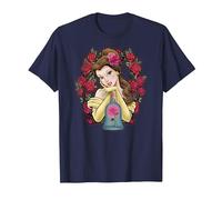Camiseta con estampado de Bella y Rosas de La Bella y la Bestia de Disney Camiseta, Hombre, Azul Marino, S