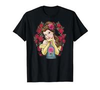 Camiseta con estampado de Bella y Rosas de La Bella y la Bestia de Disney Camiseta, Hombre, Negro, S
