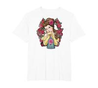 Camiseta con estampado de Bella y Rosas de La Bella y la Bestia de Disney Camiseta, Hombre tallas grandes, Blanco, 4X Alto