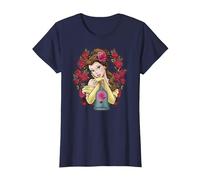 Camiseta con estampado de Bella y Rosas de La Bella y la Bestia de Disney Camiseta, Mujer, Azul Marino, S