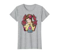 Camiseta con estampado de Bella y Rosas de La Bella y la Bestia de Disney Camiseta, Mujer, Gris Jaspeado, M