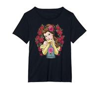 Camiseta con estampado de Bella y Rosas de La Bella y la Bestia de Disney Camiseta, Mujer tallas grandes, Negro, 4XL Grande