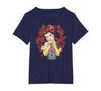 Camiseta con estampado de Bella y Rosas de La Bella y la Bestia de Disney Camiseta, Mujer tallas grandes, Azul Marino, 6XL Grande