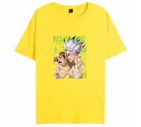 Camiseta con estampado de dibujos animados de personajes de anime Dr.Stone, camiseta de verano informal de algodón refrescante para fanáticos del manga y cosplay, amarillo, 3XL