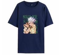 Camiseta con estampado de dibujos animados de personajes de anime Dr.Stone, camiseta de verano informal de algodón refrescante para fanáticos del manga y cosplay, azul, 4XL
