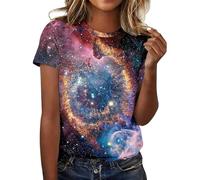 Camiseta con estampado de galaxia, manga corta, cuello raglán, camisa cómoda e informal para el día a día, diseño gráfico de moda del universo espacial, azul celeste, L