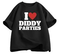 Camiseta con Estampado de Letras Divertidas 'I Love Diddy Parties' para Hombres/Mujeres Ropa Urbana de Verano Manga Corta Cuello Redondo suéter