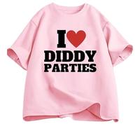 Camiseta con Estampado de Letras Divertidas 'I Love Diddy Parties' para Hombres/Mujeres Ropa Urbana de Verano Manga Corta Cuello Redondo suéter