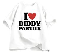 Camiseta con Estampado de Letras Divertidas 'I Love Diddy Parties' para Hombres/Mujeres Ropa Urbana de Verano Manga Corta Cuello Redondo suéter