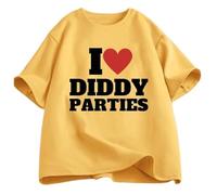Camiseta con Estampado de Letras Divertidas 'I Love Diddy Parties' para Hombres/Mujeres Ropa Urbana de Verano Manga Corta Cuello Redondo suéter