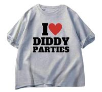 Camiseta con Estampado de Letras Divertidas 'I Love Diddy Parties' para Hombres/Mujeres Ropa Urbana de Verano Manga Corta Cuello Redondo suéter