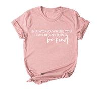 Camiseta con estampado de letras para mujer, cuello redondo, camiseta, blusa, tops, conjunto de camiseta para mujer, Rosa., S