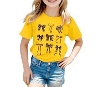 Camiseta con estampado gráfico manga corta cuello redondo estilo preppy dulce blusa de verano para el día a día, amarillo, 8-9 años