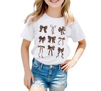 Camiseta con estampado gráfico manga corta cuello redondo estilo preppy dulce blusa de verano para el día a día, Blanco, 3-4 años