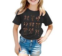 Camiseta con estampado gráfico manga corta cuello redondo estilo preppy dulce blusa de verano para el día a día, Negro , 12-13 años