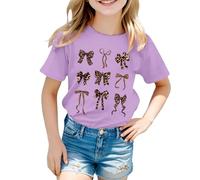 Camiseta con estampado gráfico manga corta cuello redondo estilo preppy dulce blusa de verano para el día a día, morado, 6-7 años
