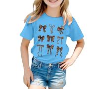 Camiseta con estampado gráfico manga corta cuello redondo estilo preppy dulce blusa de verano para el día a día, azul celeste, 10-11 años