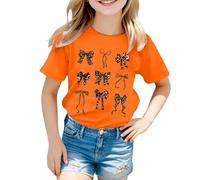 Camiseta con estampado gráfico manga corta cuello redondo estilo preppy dulce blusa de verano para el día a día, naranja, 5-6 años